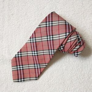 Burberry Of London Necktie Tie Silk Red Nova Check Plaid Silk 4x59" *READ